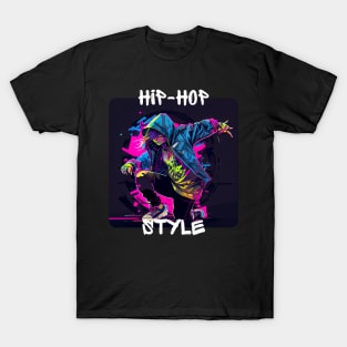 Woman In Graffiti Look Dancing Hip Hop In Disco T-Shirt